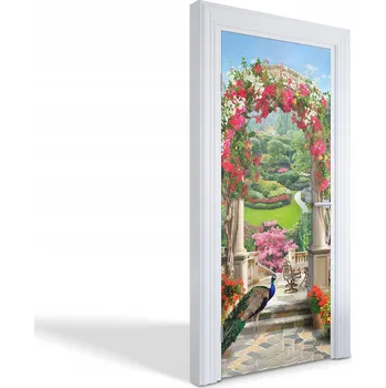 Fototapeta Samolepící dekorace nálepka na dveře Zahrada s pávem 85x205 cm