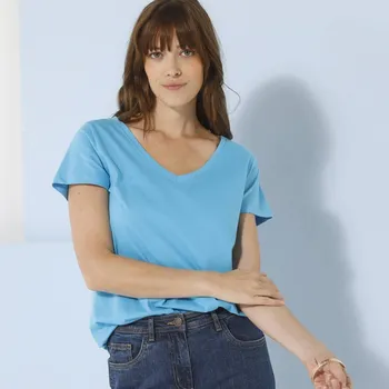 Dámské tričko Tričko s výstřihem do V tyrkysová 38/40