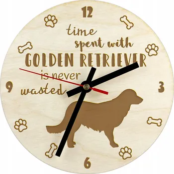 Hodiny Zlatý retrívr - hodiny se psem, dřevěné hodiny, nástěnné hodiny pro milovníky psů