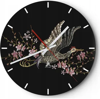 Hodiny Velké nástěnné hodiny 40x40 cm Pták Skleněné hodiny Kulatý Tiché