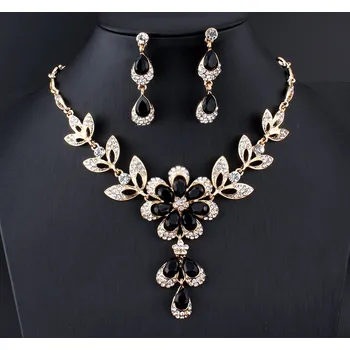 Souprava šperků B-TOP Dámská souprava s kamínky KVĚT - černá