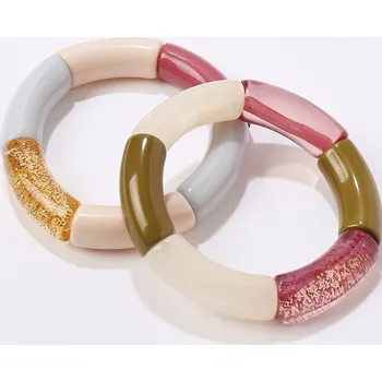 Náramek Sada 2 pružných korálkových náramků růžová/režná