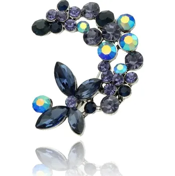 Brož Yvon Brož ve tvaru půlměsíce s tmavě modrými skleněnými krystaly