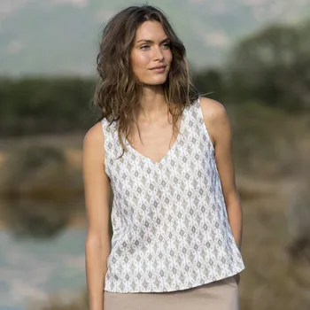 Mušelínový rozšířený top s potiskem hnědošedá 52