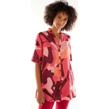 Tunika na knoflíčky s tuniským výstřihem a grafickým potiskem malinová 42