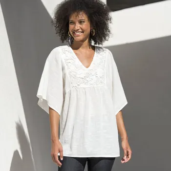 Dámské tričko Tunika s krajkou a širokými 3/4 rukávy režná 42