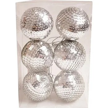 Vánoční dekorace Sada vánočních ozdob - Jumi - Stříbrné s flitry – 6 ks - průměr 6 cm