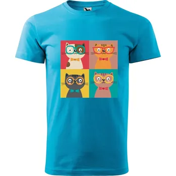 Pánská móda DOBRÝ TRIKO Pánské tričko s potiskem Čtyři kočky Velikost: 2XL, Barva: Tyrkysová