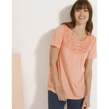 Dámské tričko Tričko s kulatým výstřihem a macramé broskvová 46/48