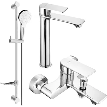 Vodovodní baterie MEXEN/S - Royo DF05 Set umyvadlové a vanové baterie s příslušenstvím, chrom 72213DF05-00