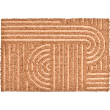 Rohožka Gravírovaná kokosová rohožka před dveře 60x40 cm - LINIE HNĚDÁ BÉŽOVÁ