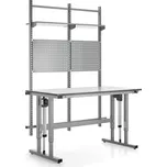 Výškově nastavitelný pracovní stůl MOTION, 400 kg, 1500x800 mm, s panelem na nářadí a policemi