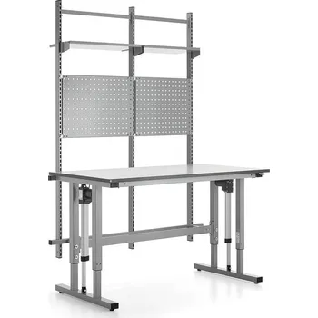 Dílenský stůl Výškově nastavitelný pracovní stůl MOTION, 400 kg, 1500x800 mm, s panelem na nářadí a policemi