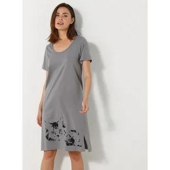 Dámská móda Sada 2 krátkých nočních košil s potiskem kočky broskvová+šedá 46/48
