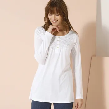 Dámské tričko Tunika s macramé a dlouhými rukávy bílá 34/36