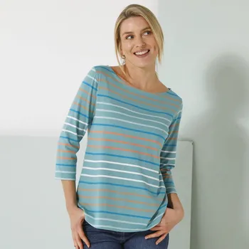 Dámské tričko Proužkované tričko s 3/4 rukávy tyrkysová/korálová 54