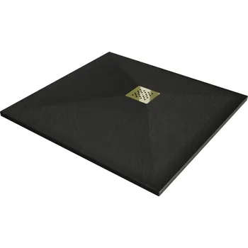 MEXEN/S - Stone+ čtvercová sprchová vanička 100 x 100, černá, mřížka zlatá 44701010-G