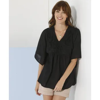 Dámské tričko Tunika s krajkou a širokými 3/4 rukávy černá 38