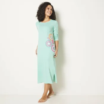 Dámská noční košile Blancheporte Dlouhá noční košile s dlouhými rukávy, potisk Rozety blankytná 58