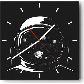 Hodiny Velké nástěnné hodiny 40x40 Astronaut Skleněné tiché hodiny