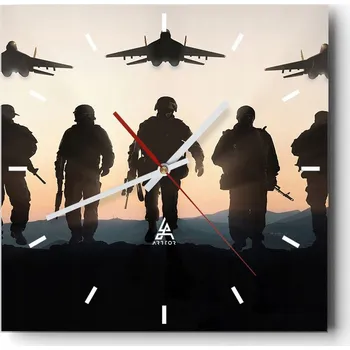 Hodiny Velké nástěnné hodiny na zeď 40x40 Militaria Skleněné hodiny Tiché