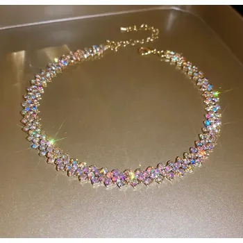 Náhrdelník B-TOP Módní choker náhrdelník s AB krystaly - pozlacený