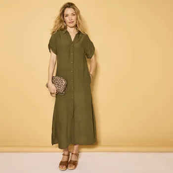 Dámské šaty Košilové midi šaty z krepu khaki 44