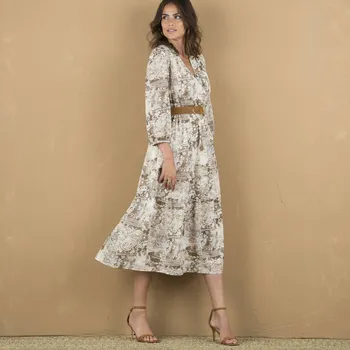 Dámské šaty Dlouhé voálové šaty s potiskem béžová 42