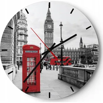 Hodiny Velké nástěnné hodiny 40x40 cm Město Skleněné hodiny Kulatý Tiché