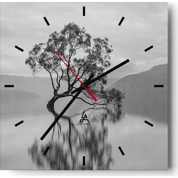 Hodiny Velké nástěnné hodiny 40x40 Krajina Skleněné hodiny Tiché