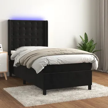 Postel vidaXL Box spring postel s matrací a LED 100x200 cm samet [3139790] Barva: Černá