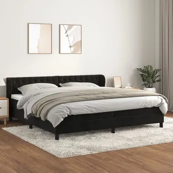 Postel vidaXL Box spring postel s matrací 200x200 cm samet [3127692] Barva: Černá
