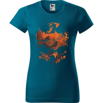 Dámské tričko DOBRÝ TRIKO Dámské tričko s potiskem Lebka a ptáci Barva: Petrolejová, Velikost: S