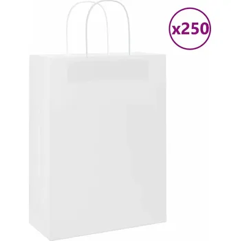 Dárková taška vidaXL Papírové tašky 250 ks s uchy 26x12x35 cm [4101618] Barva: Bílá