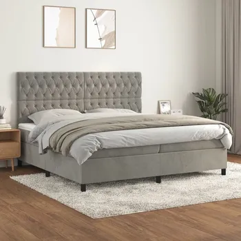 Postel vidaXL Box spring postel s matrací 200x200 cm samet [3143227] Barva: světle šedá