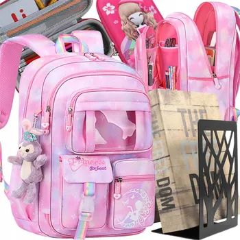 Školní batoh ŠKOLNÍ BATOH ŠKOLNÍ AKTovka VÍCEKOMOROVÝ + POUZDRO NA TUŽKY PRO DÍVKU 1.-3. TŘÍDA