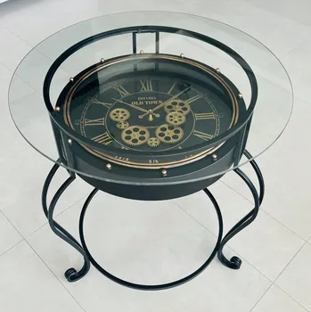 Konferenční stolek KONFERENČNÍ STOLEK S HODINAMI KOVOVÝ ČERNÝ MODERNÍ