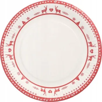 Jednorázové nádobí Papírové talířky vánoční na jedno použití kulaté "Sobíci" 23 cm 10 ks