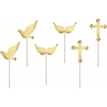 Party dekorace Topper na sušenky Samolepky ke Svatému přijímání zlaté 6 ks