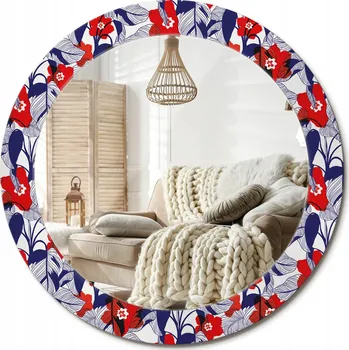 Zrcadlo Kulaté nástěnné dekorativní zrcadlo ve skleněném rámu průměr 70 cm Filodendrony