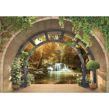 Fototapeta Fototapeta 3D VODOPÁD OPTICKÝ TUNEL LES 368x254 368 x 254 cm Vodopád