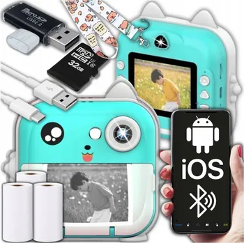 INSTANTNÍ FOTOAPARÁT PRO DĚTI DRUKUŚ TISKÁRNA S 32GB KARTOU + 3 ROLE PAPÍRU