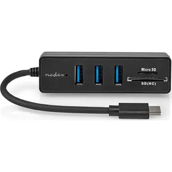 USB hub Nedis CCGB64250BK01 USB Hub, externí, USB-C na 3× USB 3.0, čtečka SD a microSD karet, černý CCGB64250BK01