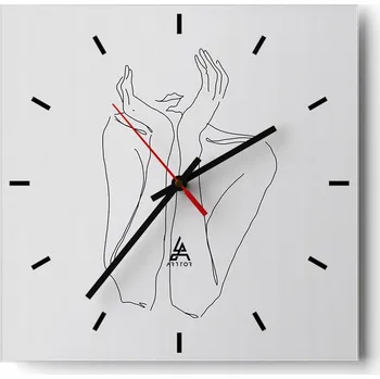 Hodiny Velké nástěnné hodiny na zeď 40x40 Žena Skleněné hodiny Čtvercové Tiché