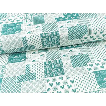 Mirtex Plátno HABINA 120/212804-2-1 Domácí farma zelená Opposite šíře 142cm Velkoobchod Ceník: VELKOOBCHOD: po celých rolích, bez odvíjení