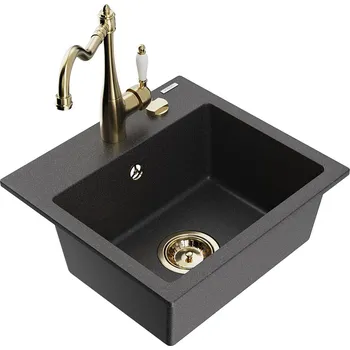 Kuchyňský dřez MEXEN/S - Milo granitový dřez 1-miska včetně baterie Carla, černá kropenatá 6505-76-670700-50