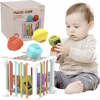 SMYSLOVÁ KOSTKA EDUKAČNÍ TŘÍDIČ TVARŮ ČTVEREC GUMOVÉ PROVLÉKAČKY