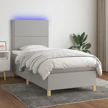 Postel vidaXL Box spring postel s matrací a LED 100x200 cm textil [3135333] Barva: světle šedá