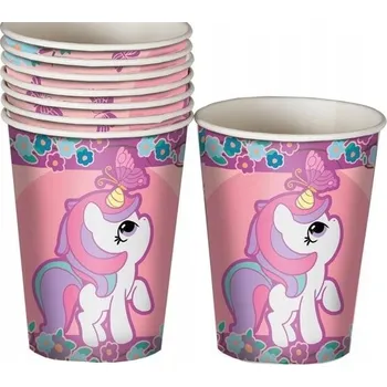 Party nádobí Papírové kelímky Guirca Jednorožec 250 ml růžové 8 kusů