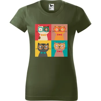 Dámské tričko DOBRÝ TRIKO Dámské tričko s potiskem Čtyři kočky Barva: Khaki, Velikost: XS